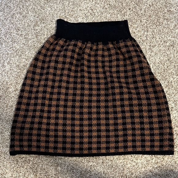 Free People Black and Tan Checkered A-Line Skirt - Picture 1 of 5